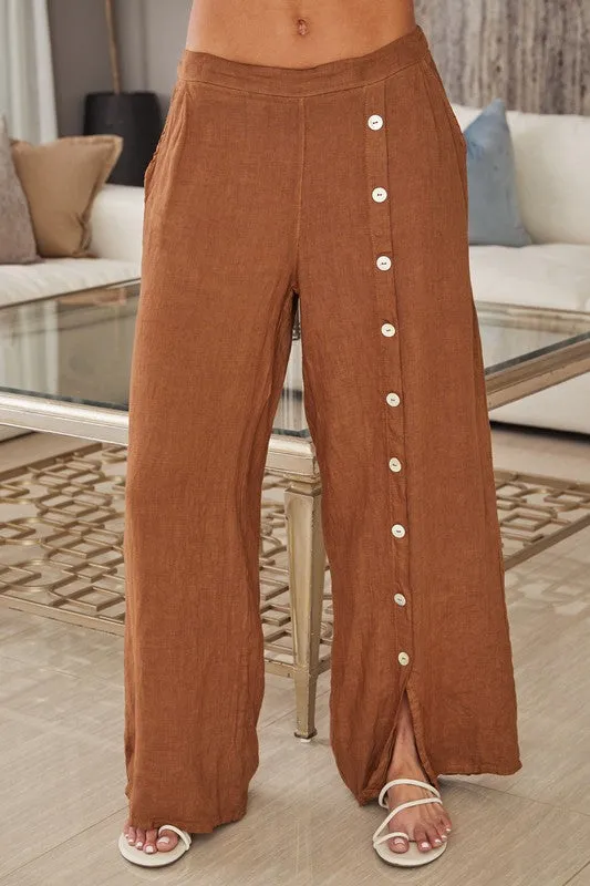 Italian linen Button Down Wide Leg Pants. 18861