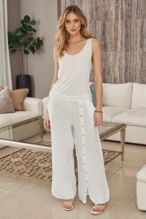 Italian linen Button Down Wide Leg Pants. 18861