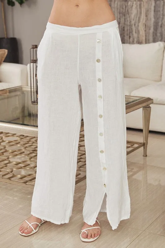 Italian linen Button Down Wide Leg Pants. 18861