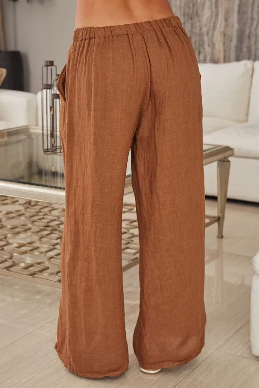 Italian linen Button Down Wide Leg Pants. 18861