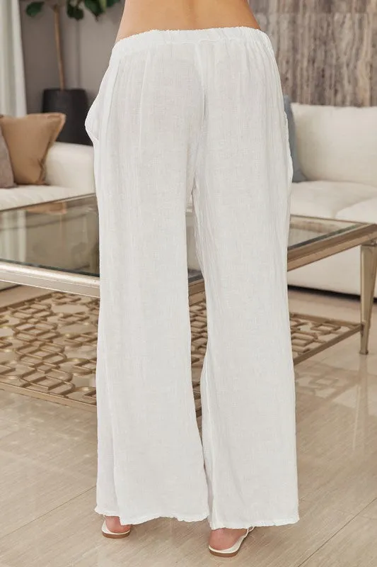 Italian linen Button Down Wide Leg Pants. 18861