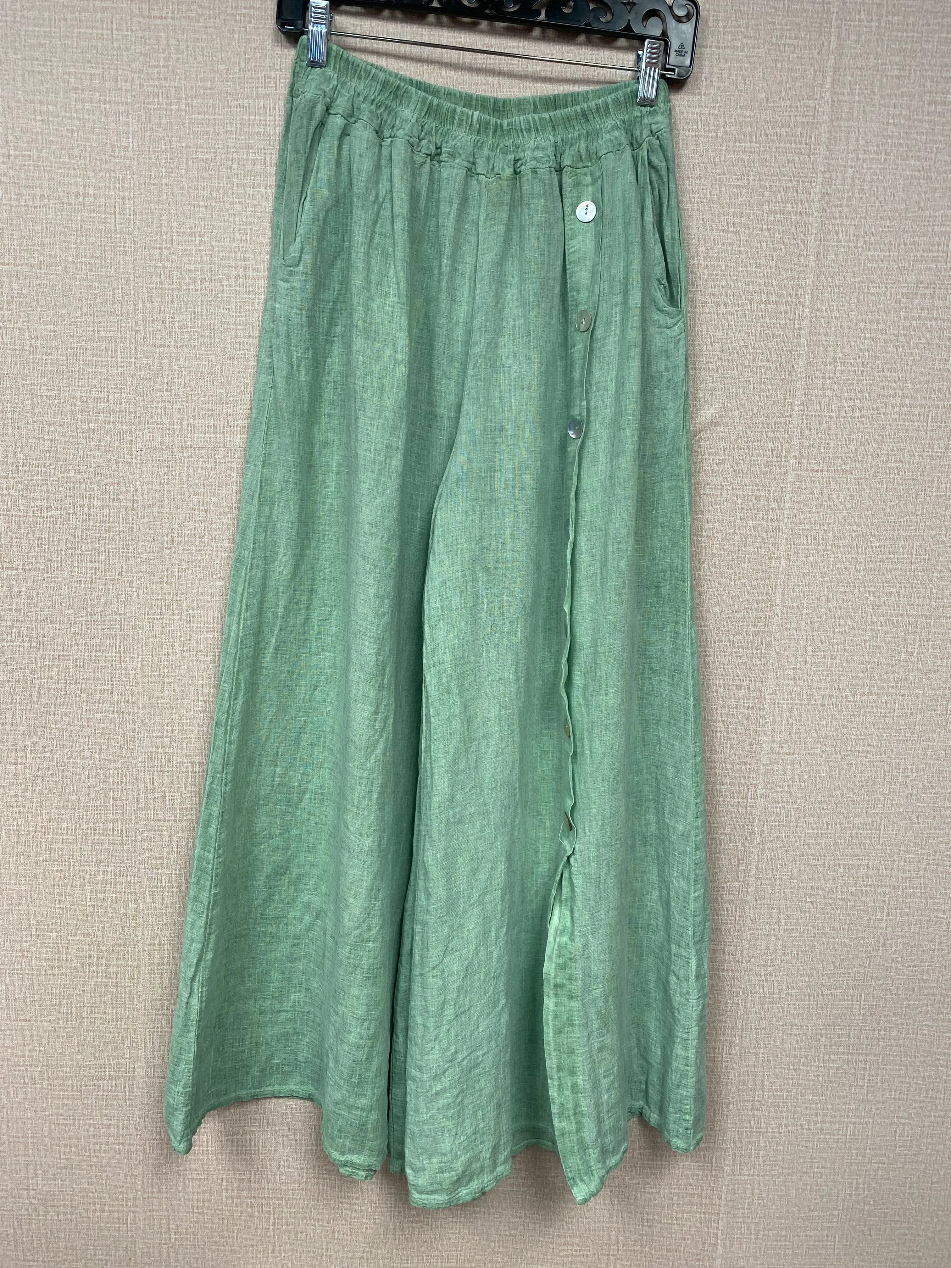 Italian linen Button Down Wide Leg Pants. 18861