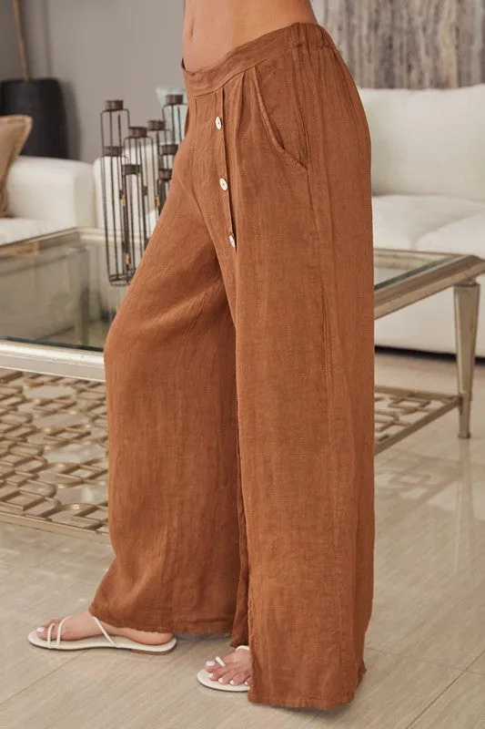 Italian linen Button Down Wide Leg Pants. 18861