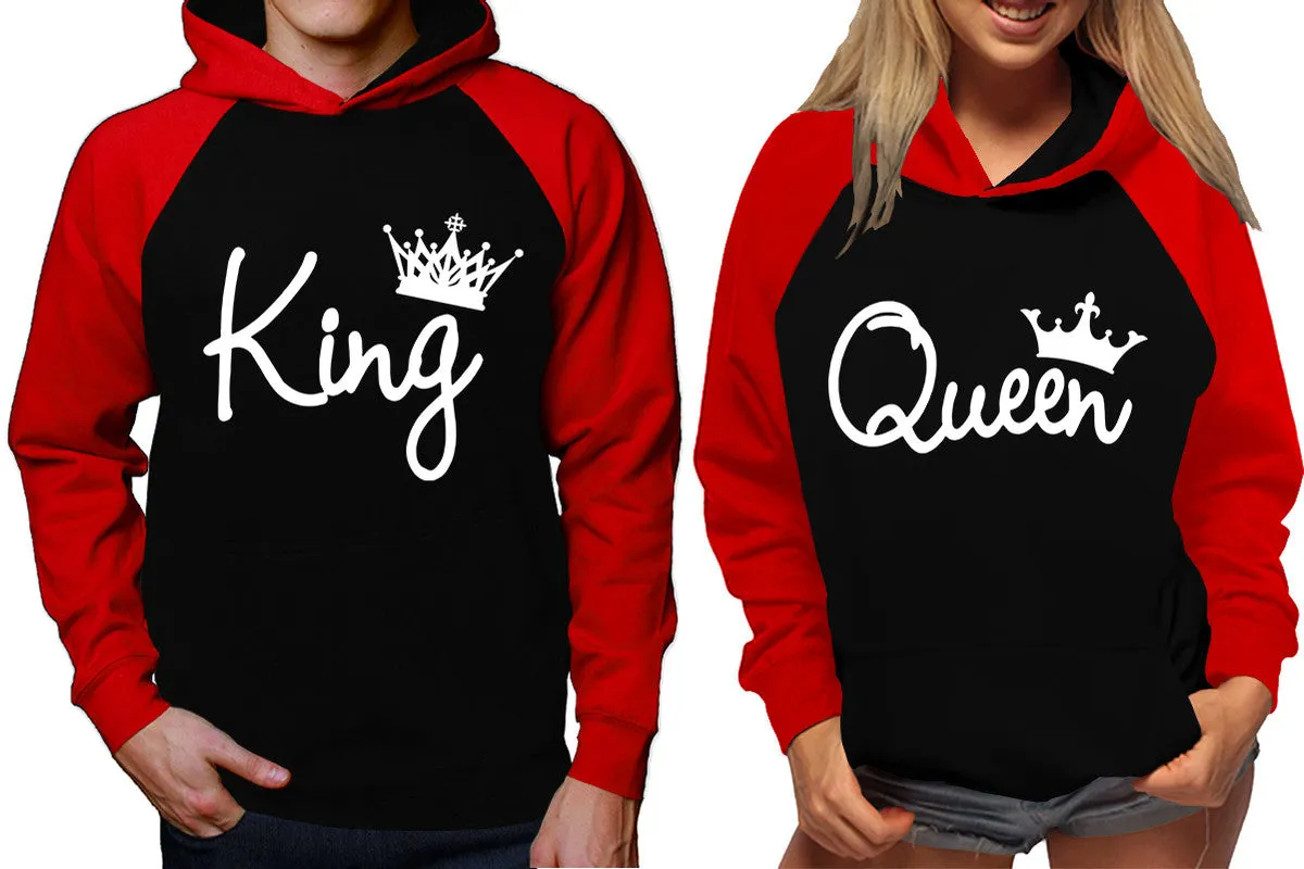 King and Queen Couples Raglan Hoodies in Red & Black – Stylish Pullover Design | Sold Separately for Men & Women