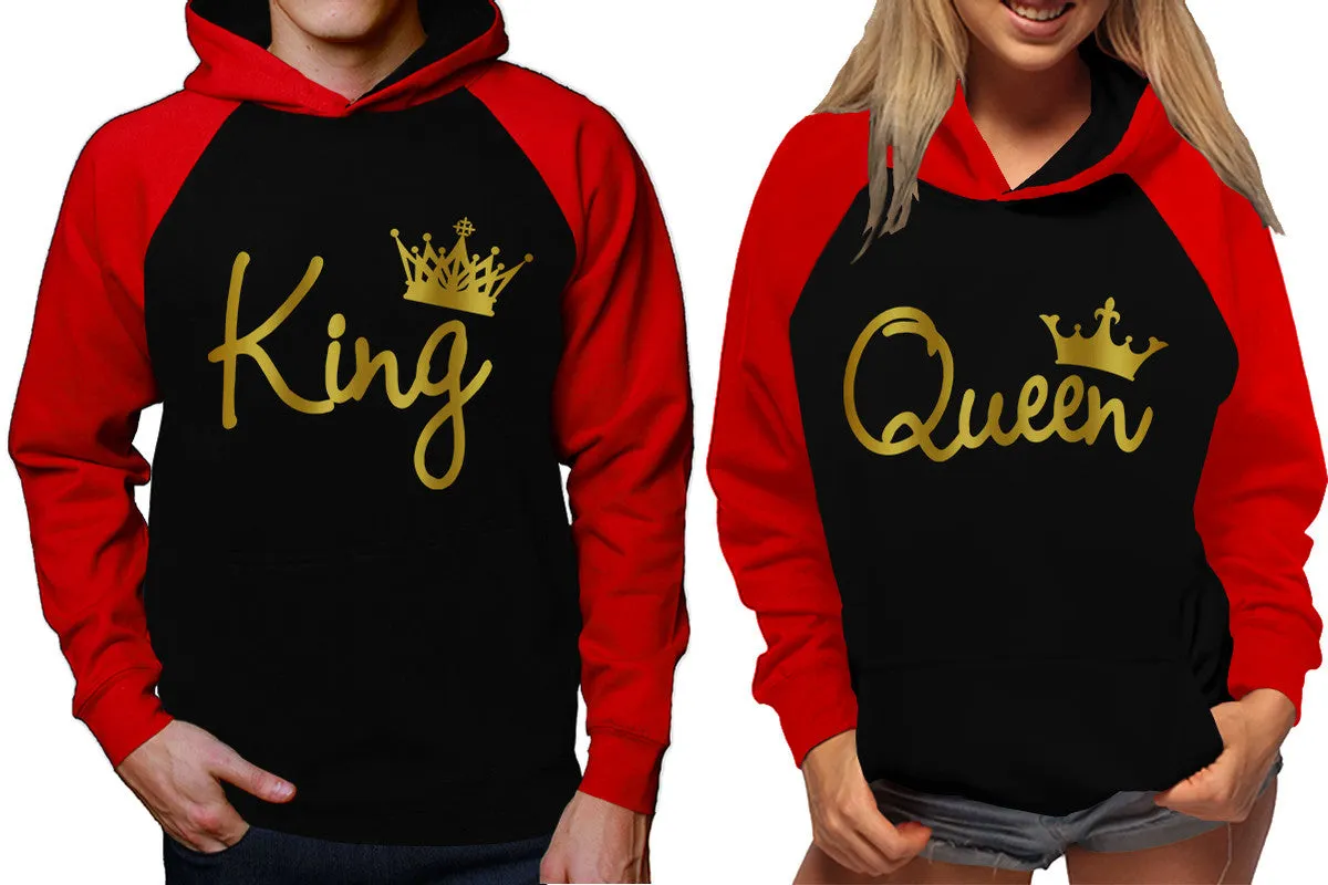 King and Queen Couples Raglan Hoodies in Red & Black – Stylish Pullover Design | Sold Separately for Men & Women