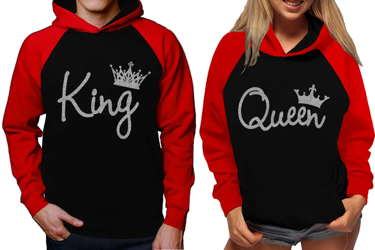 King and Queen Couples Raglan Hoodies in Red & Black – Stylish Pullover Design | Sold Separately for Men & Women
