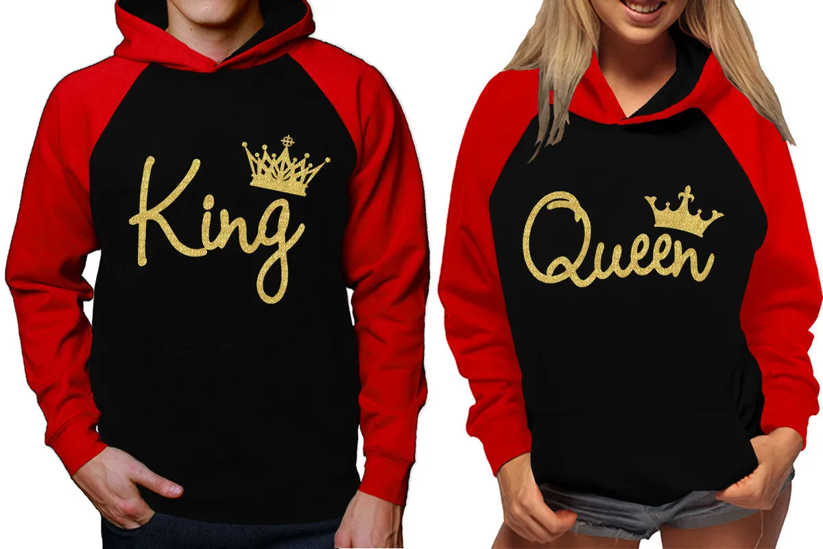 King and Queen Couples Raglan Hoodies in Red & Black – Stylish Pullover Design | Sold Separately for Men & Women