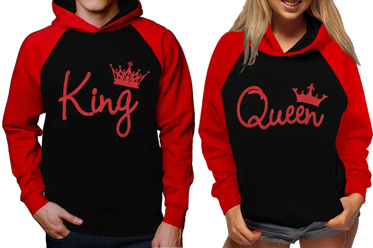 King and Queen Couples Raglan Hoodies in Red & Black – Stylish Pullover Design | Sold Separately for Men & Women