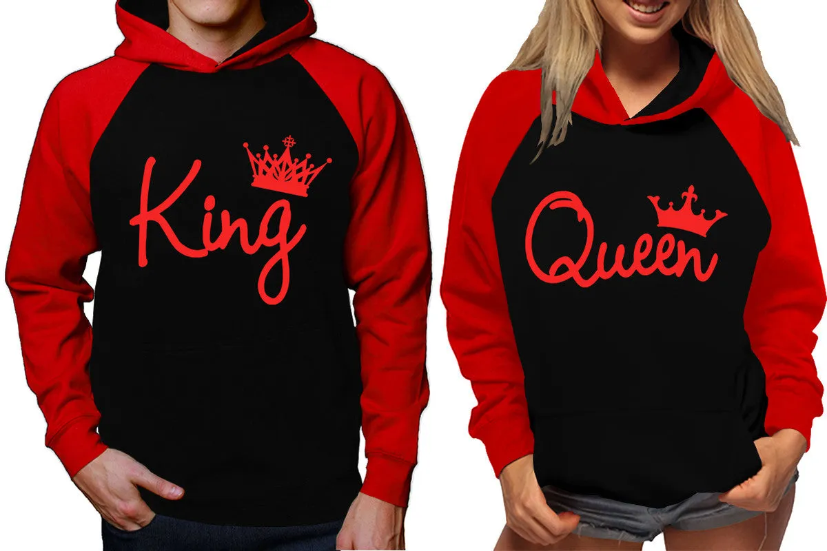 King and Queen Couples Raglan Hoodies in Red & Black – Stylish Pullover Design | Sold Separately for Men & Women