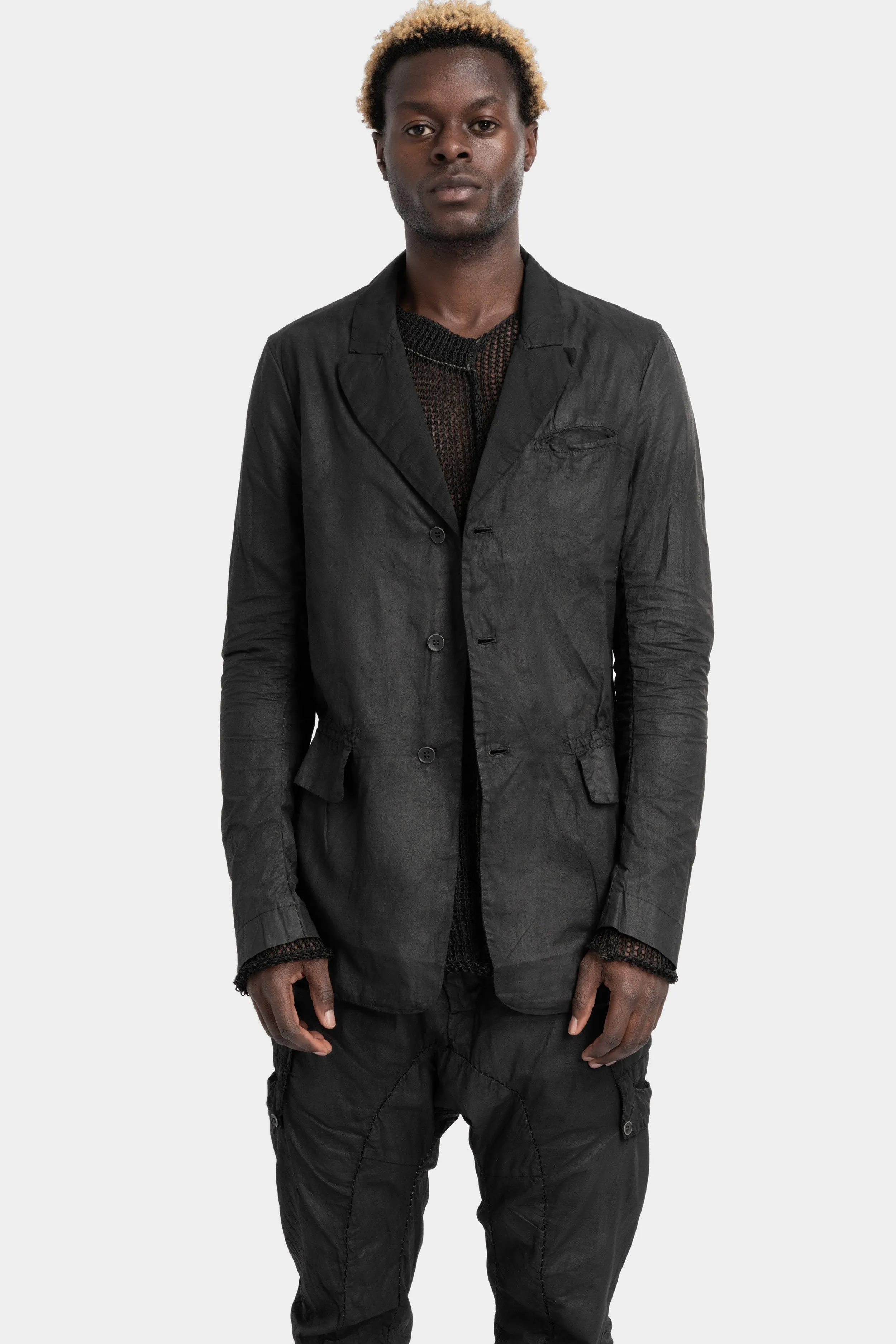 Lightweight cotton blazer, Leather effect