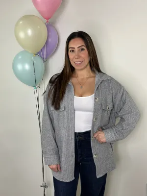 Lightweight Textured Shacket - Heather Grey (Small - 3X)