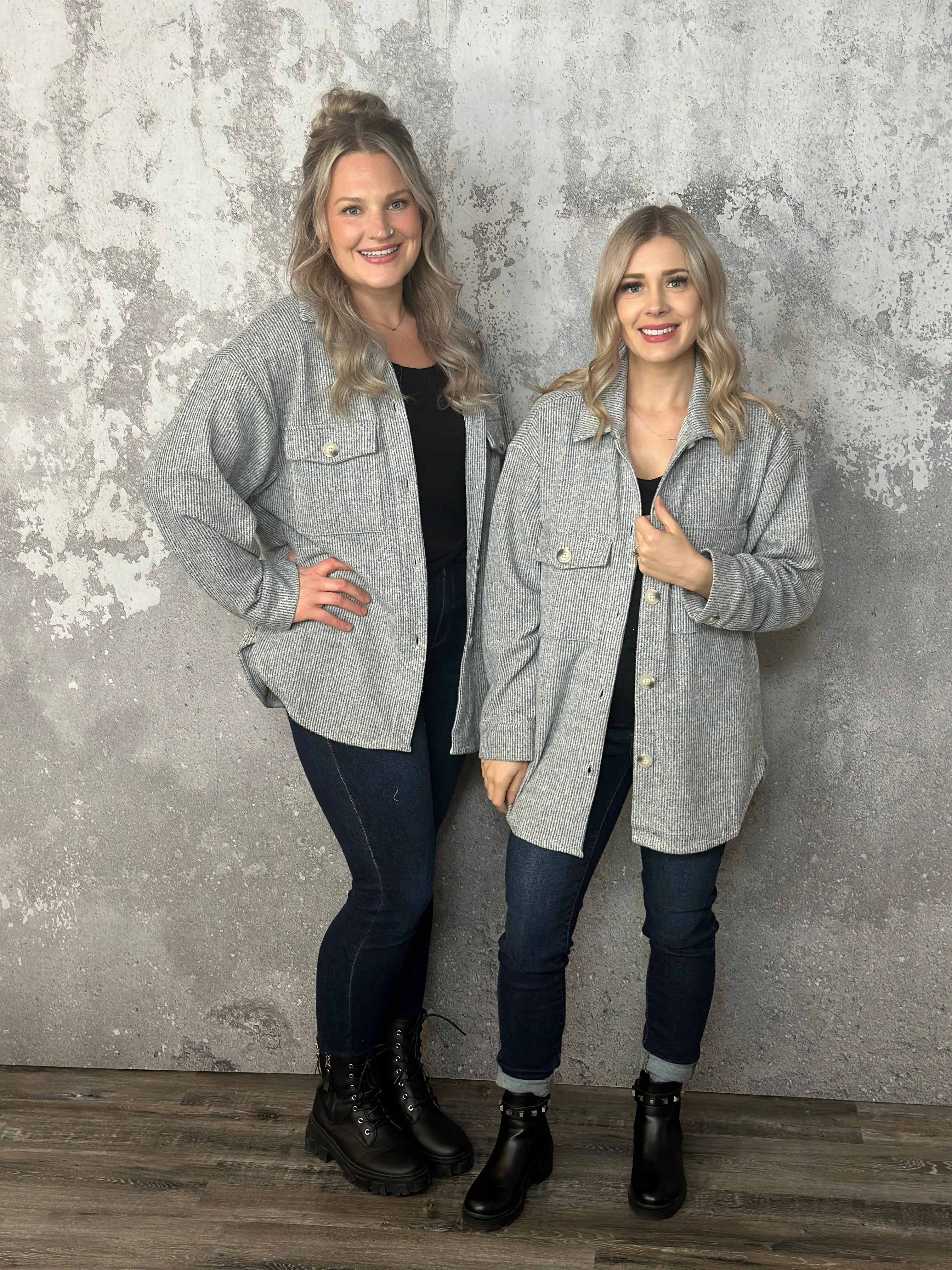 Lightweight Textured Shacket - Heather Grey (Small - 3X)