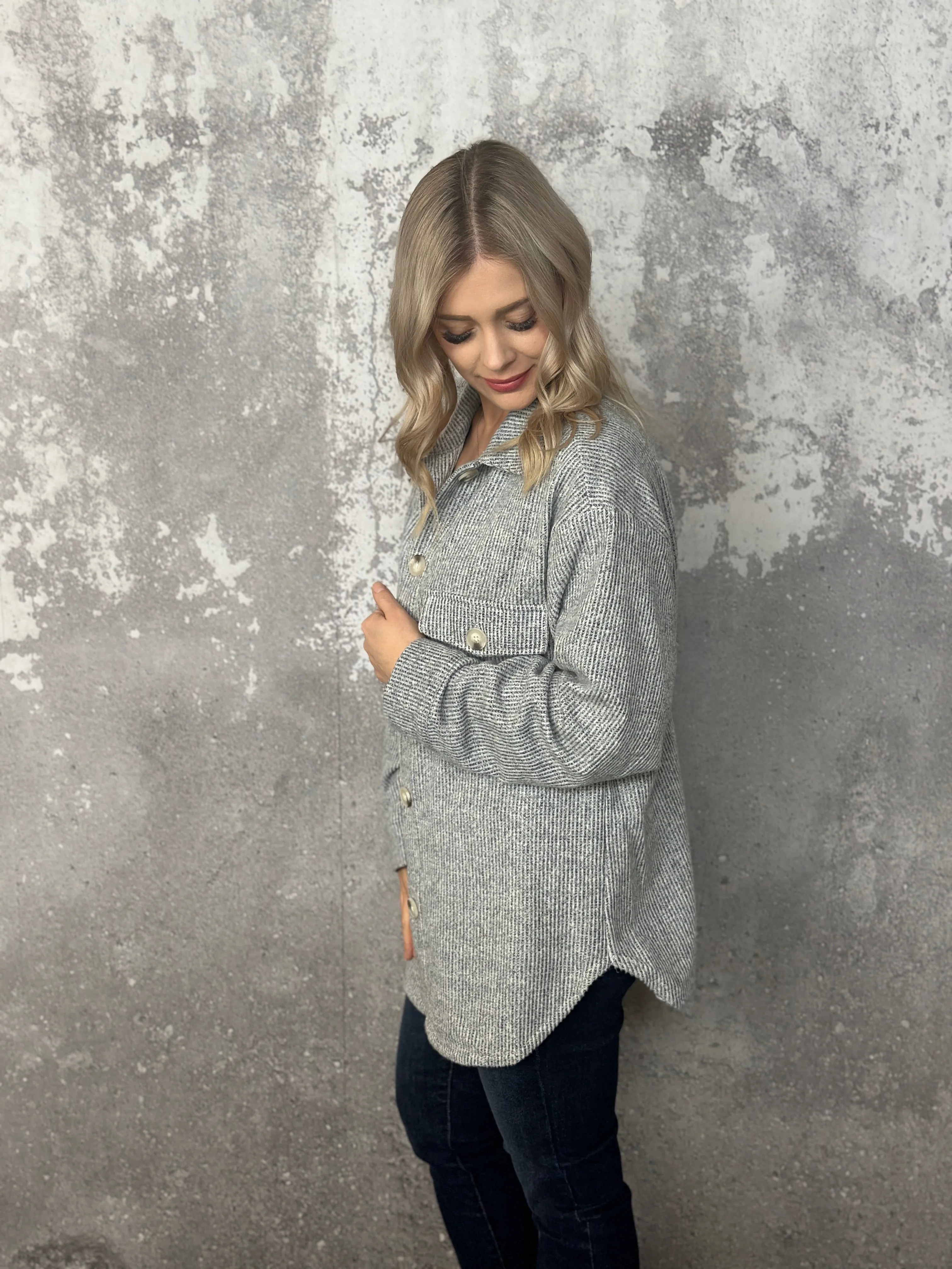 Lightweight Textured Shacket - Heather Grey (Small - 3X)