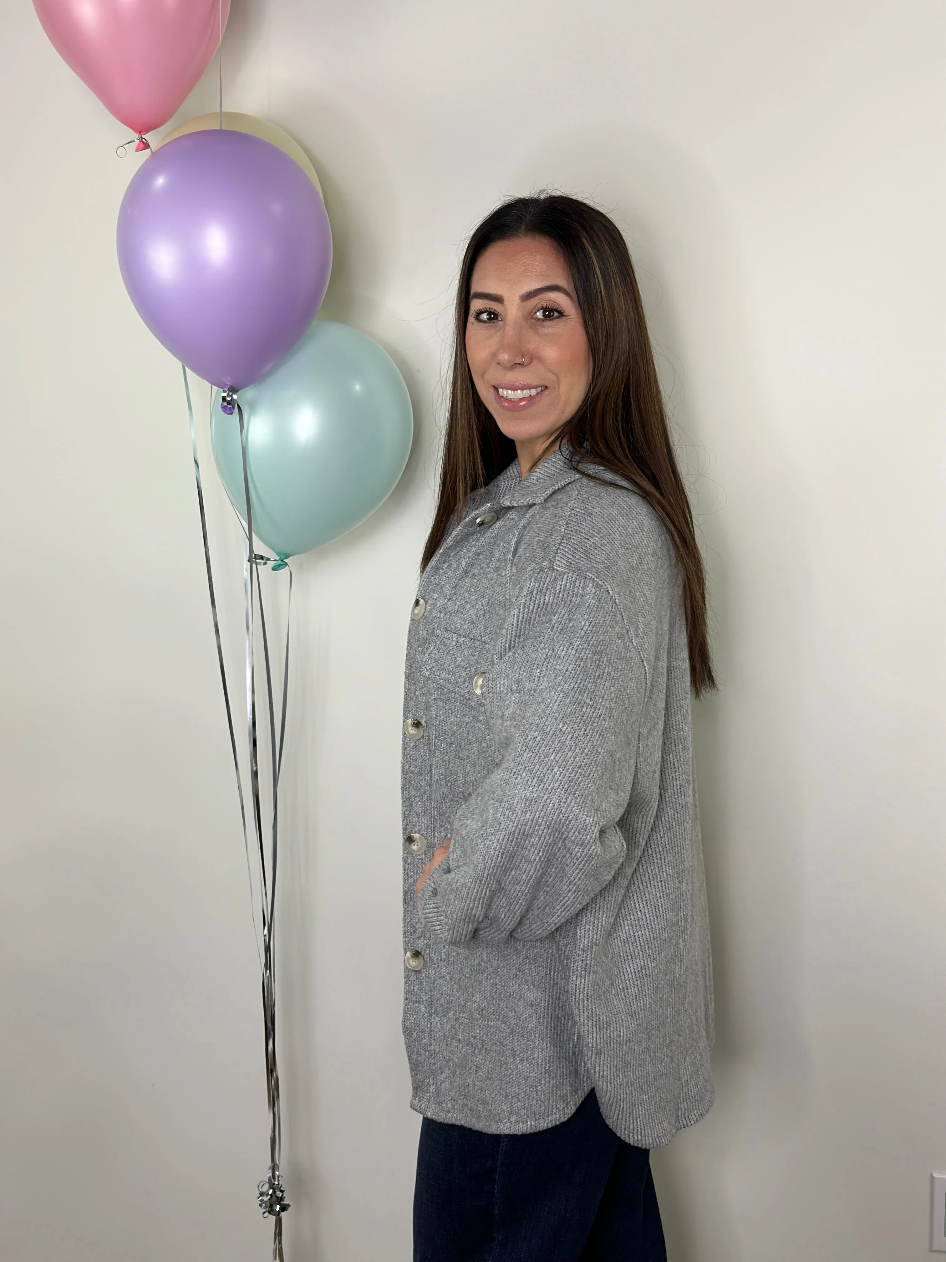 Lightweight Textured Shacket - Heather Grey (Small - 3X)