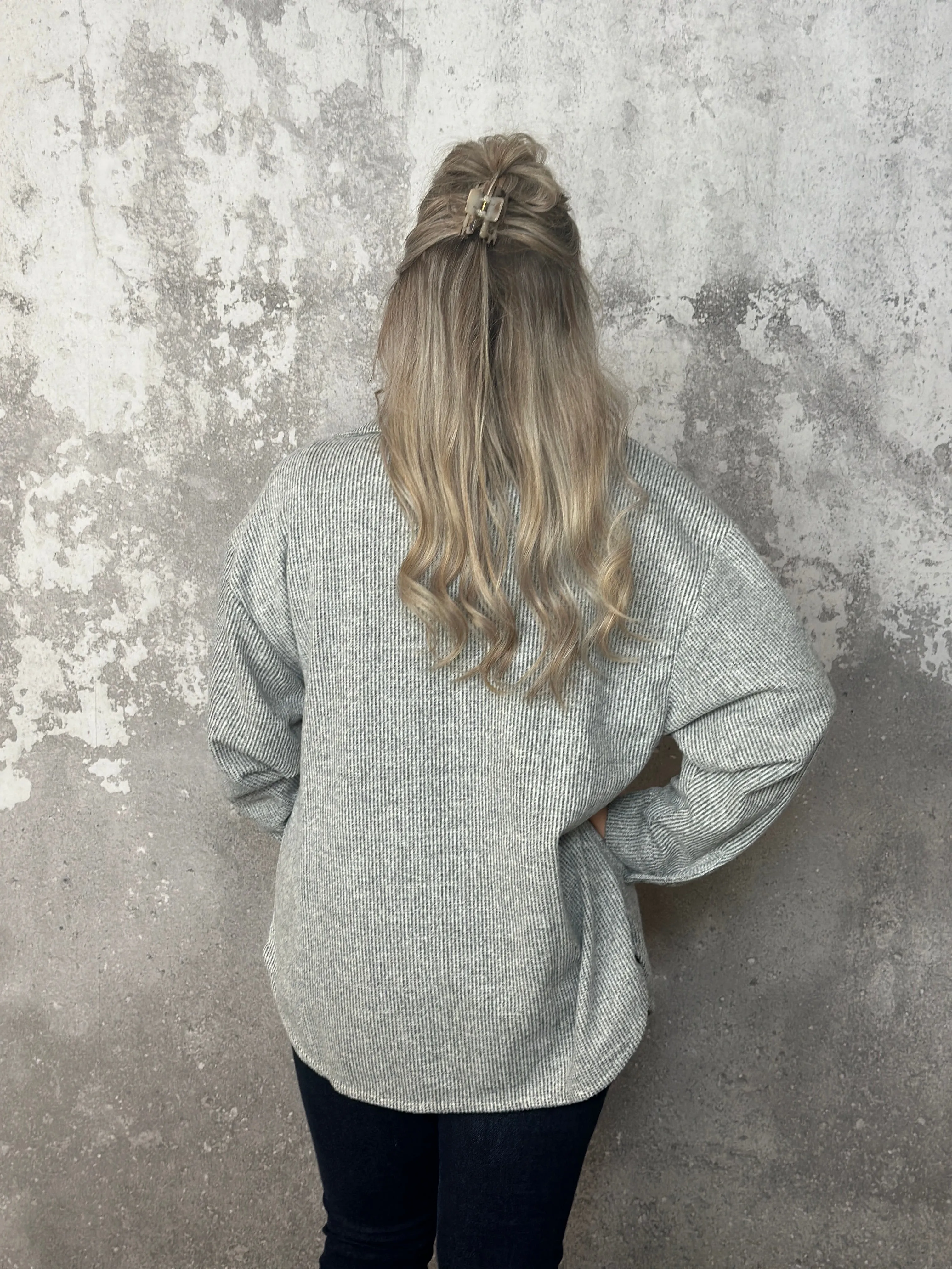 Lightweight Textured Shacket - Heather Grey (Small - 3X)