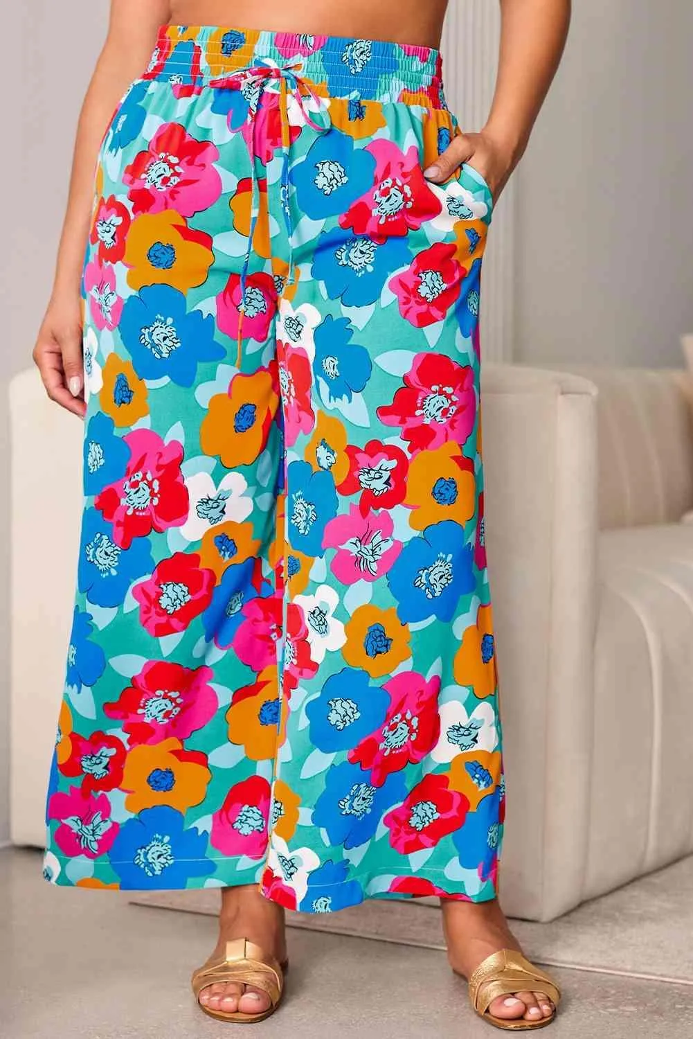 Lively Plus Size Women's Floral Wide Leg Pants