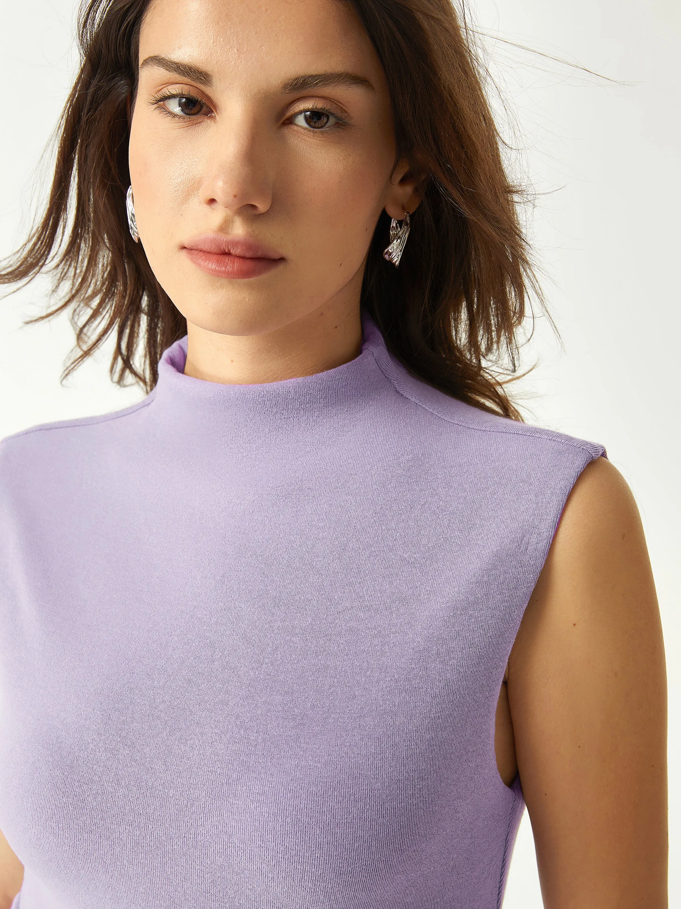 Mock Neck Ruched Sides Tank-Hip Length