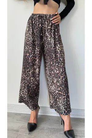 MXM Women Leopard Print Wide Leg Pants - Stylish and Comfortable Design - Giurgiu
