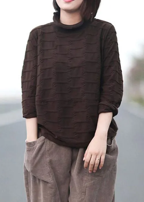 New Coffee Turtleneck Patchwork Warm Fleece Shirt Tops Fall ML1805