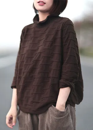 New Coffee Turtleneck Patchwork Warm Fleece Shirt Tops Fall ML1805