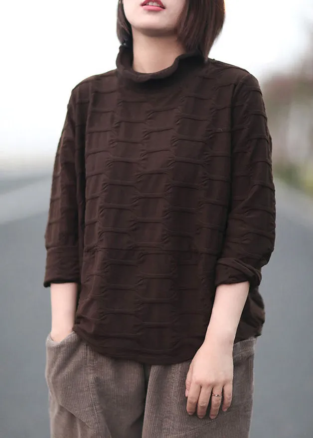 New Coffee Turtleneck Patchwork Warm Fleece Shirt Tops Fall ML1805