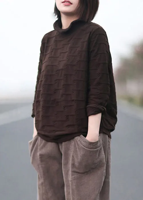 New Coffee Turtleneck Patchwork Warm Fleece Shirt Tops Fall ML1805