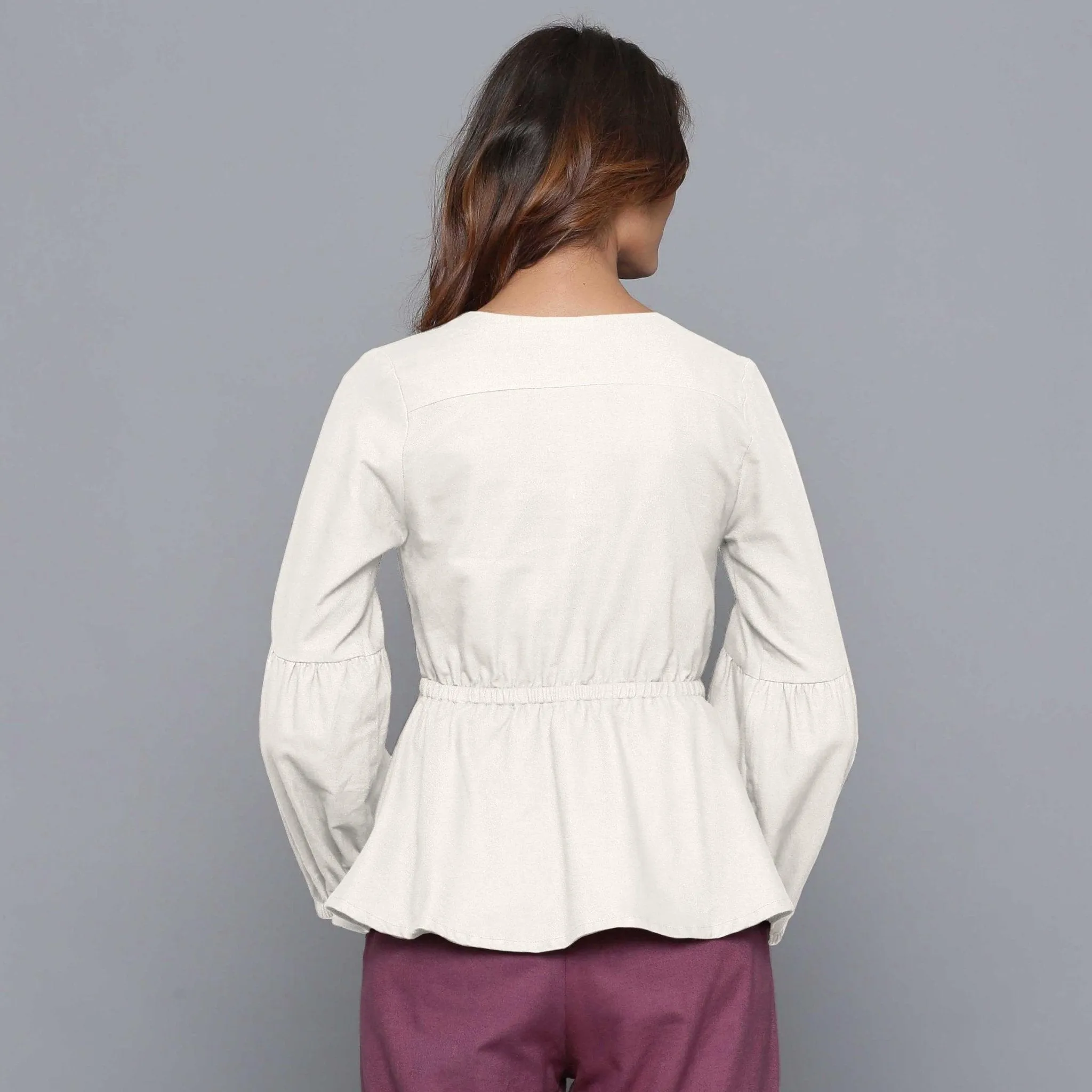 Off-White Warm Cotton Flannel Elasticated Peplum Top