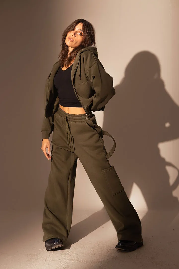 Olive Wide leg Sweat Pants