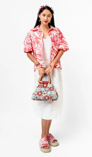 Palm Bright Coral Cotton Relax Button Up, 2 sizes
