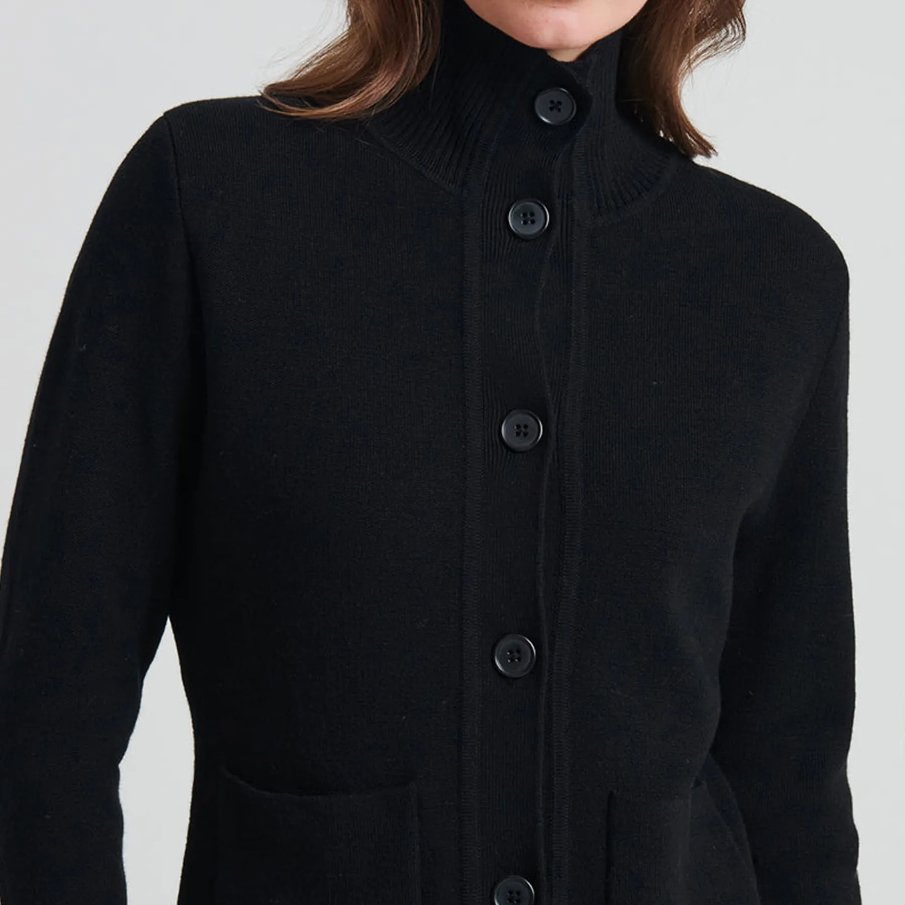 Patrick Assaraf Merino Button Front Milano Jacket - Black
