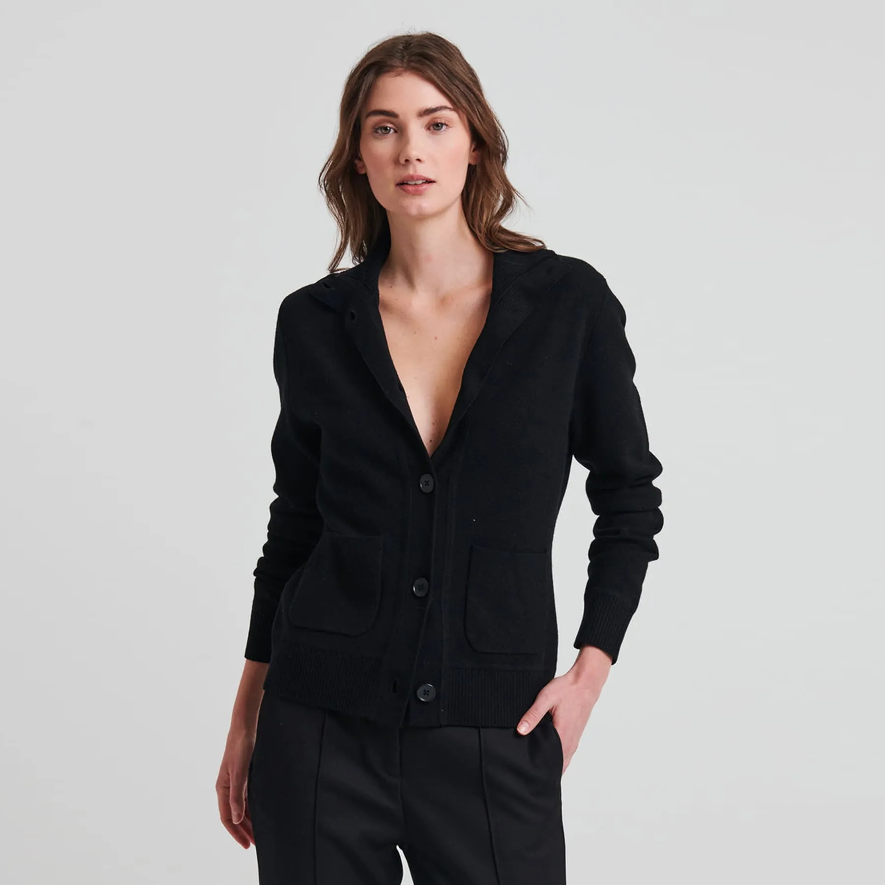 Patrick Assaraf Merino Button Front Milano Jacket - Black