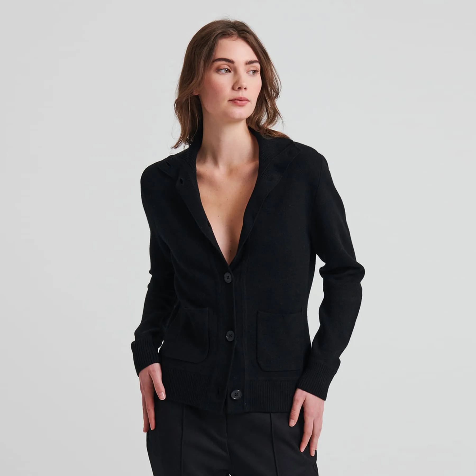 Patrick Assaraf Merino Button Front Milano Jacket - Black
