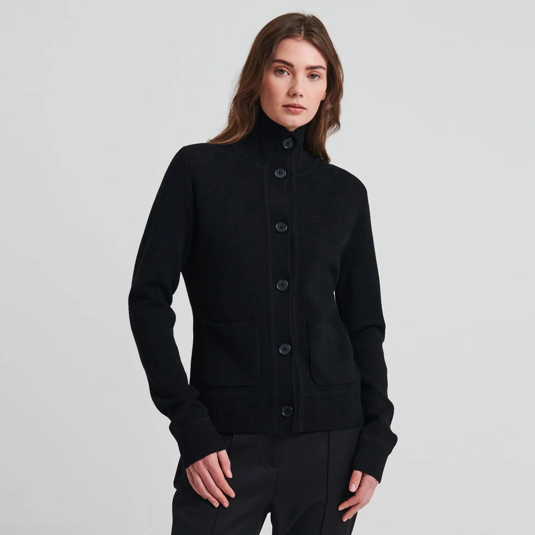 Patrick Assaraf Merino Button Front Milano Jacket - Black