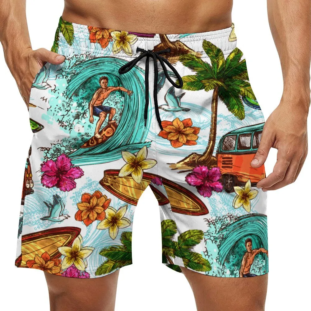 Personalized Men's Swim Trunks Quick Dry Beach Shorts Mesh Lining Swimwear Bathing Suits with Pockets