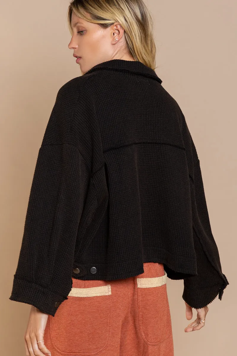 POL Lightweight Oversized Waffle Knit Jacket