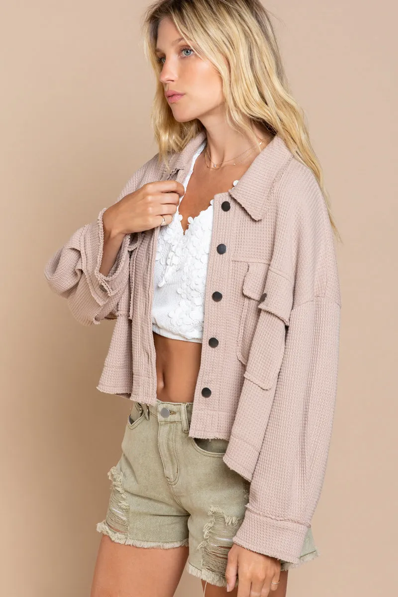 POL Lightweight Oversized Waffle Knit Jacket
