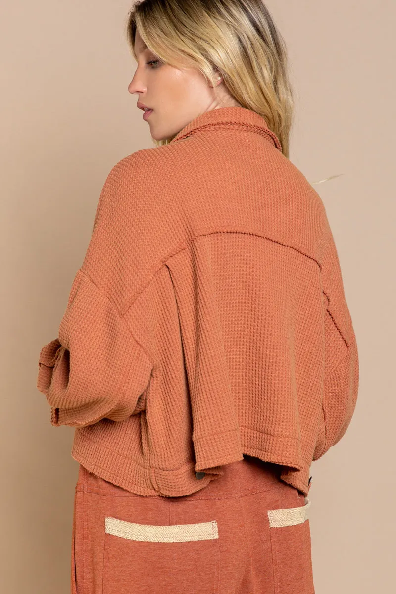 POL Lightweight Oversized Waffle Knit Jacket