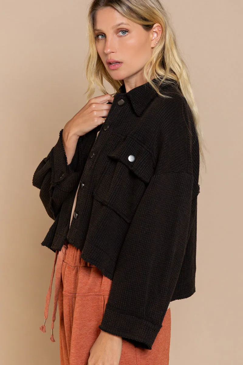 POL Lightweight Oversized Waffle Knit Jacket