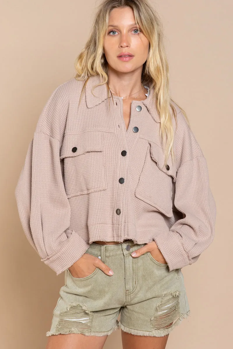 POL Lightweight Oversized Waffle Knit Jacket