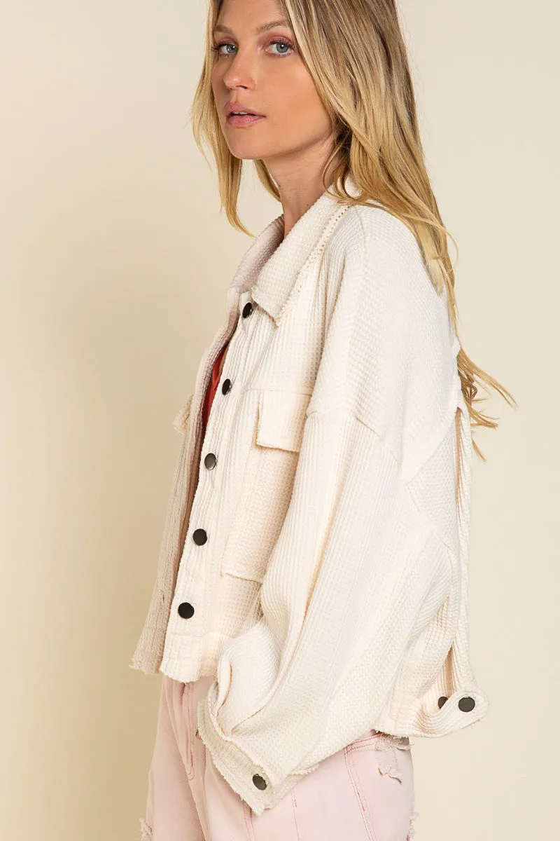POL Lightweight Oversized Waffle Knit Jacket