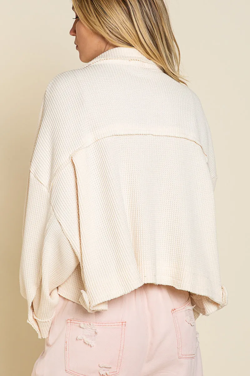 POL Lightweight Oversized Waffle Knit Jacket