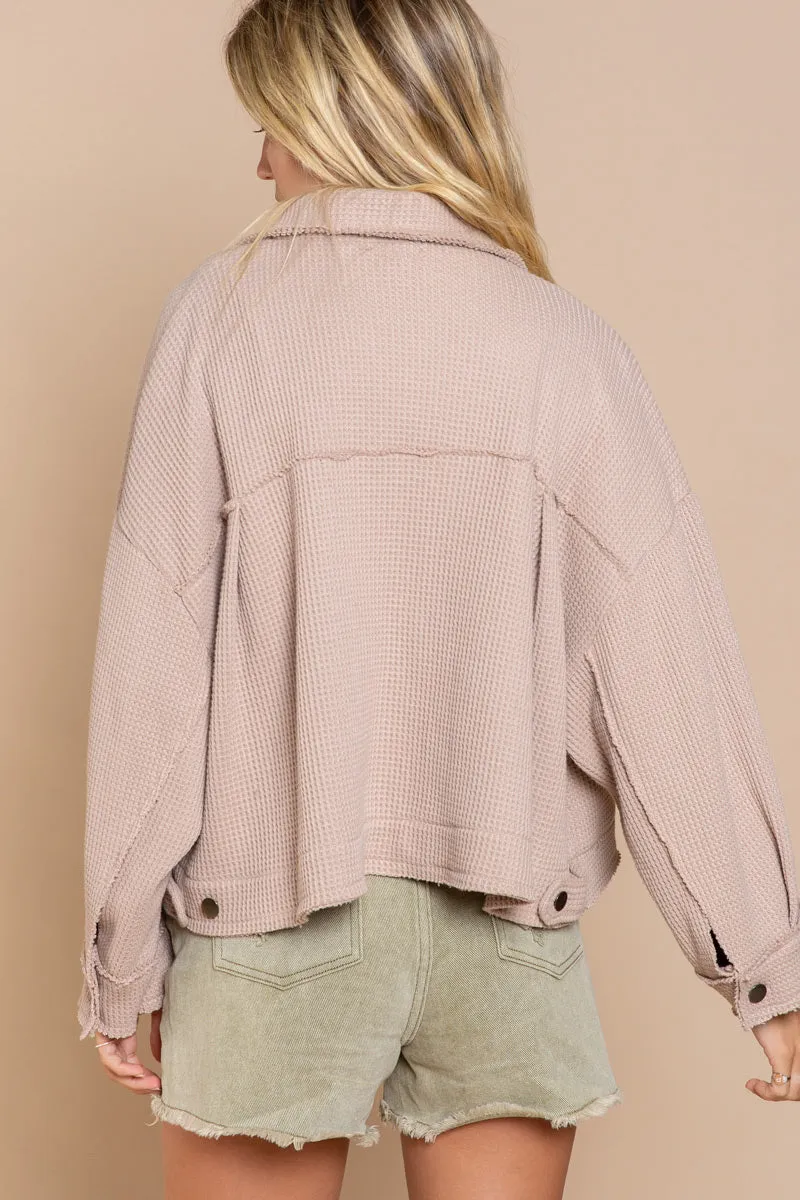 POL Lightweight Oversized Waffle Knit Jacket