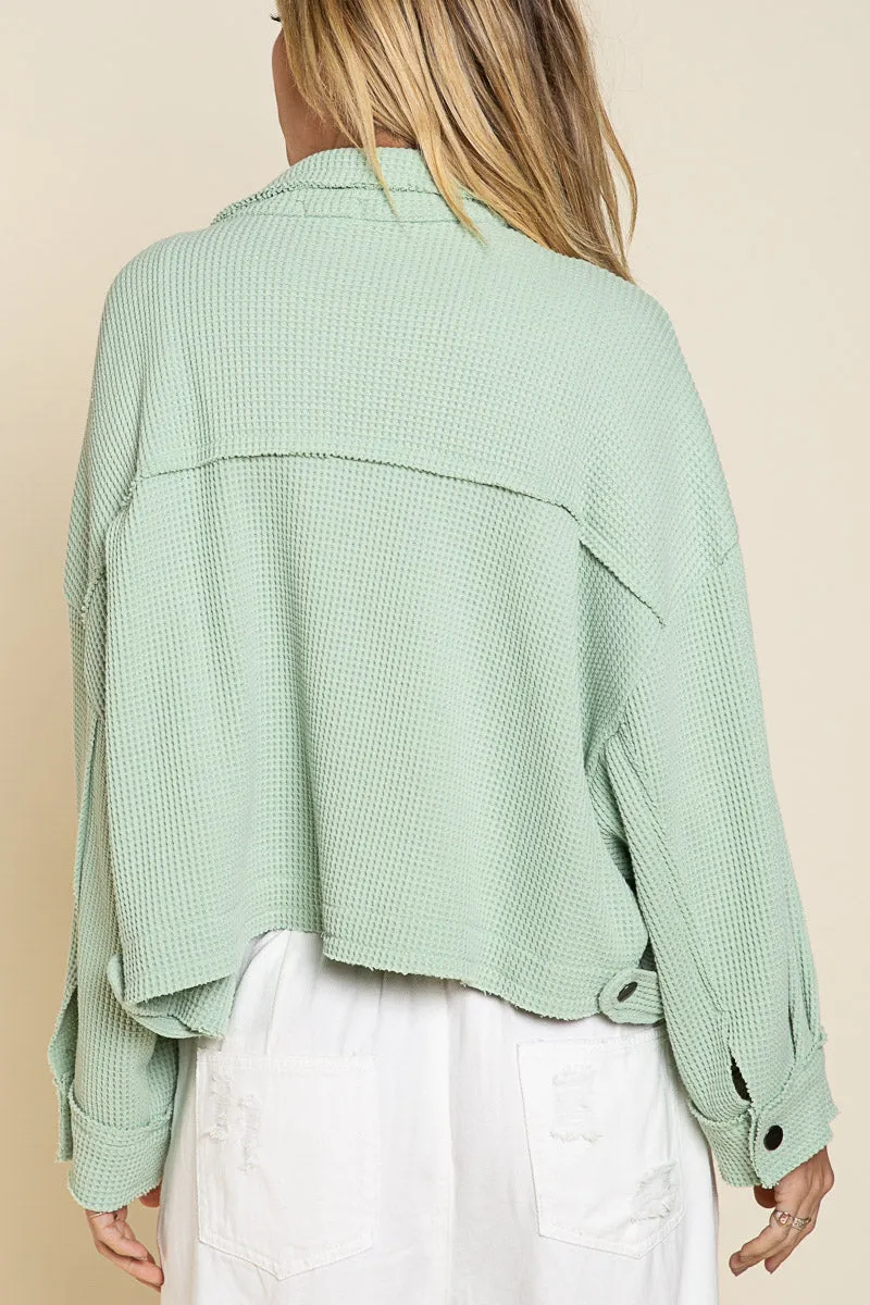 POL Lightweight Oversized Waffle Knit Jacket