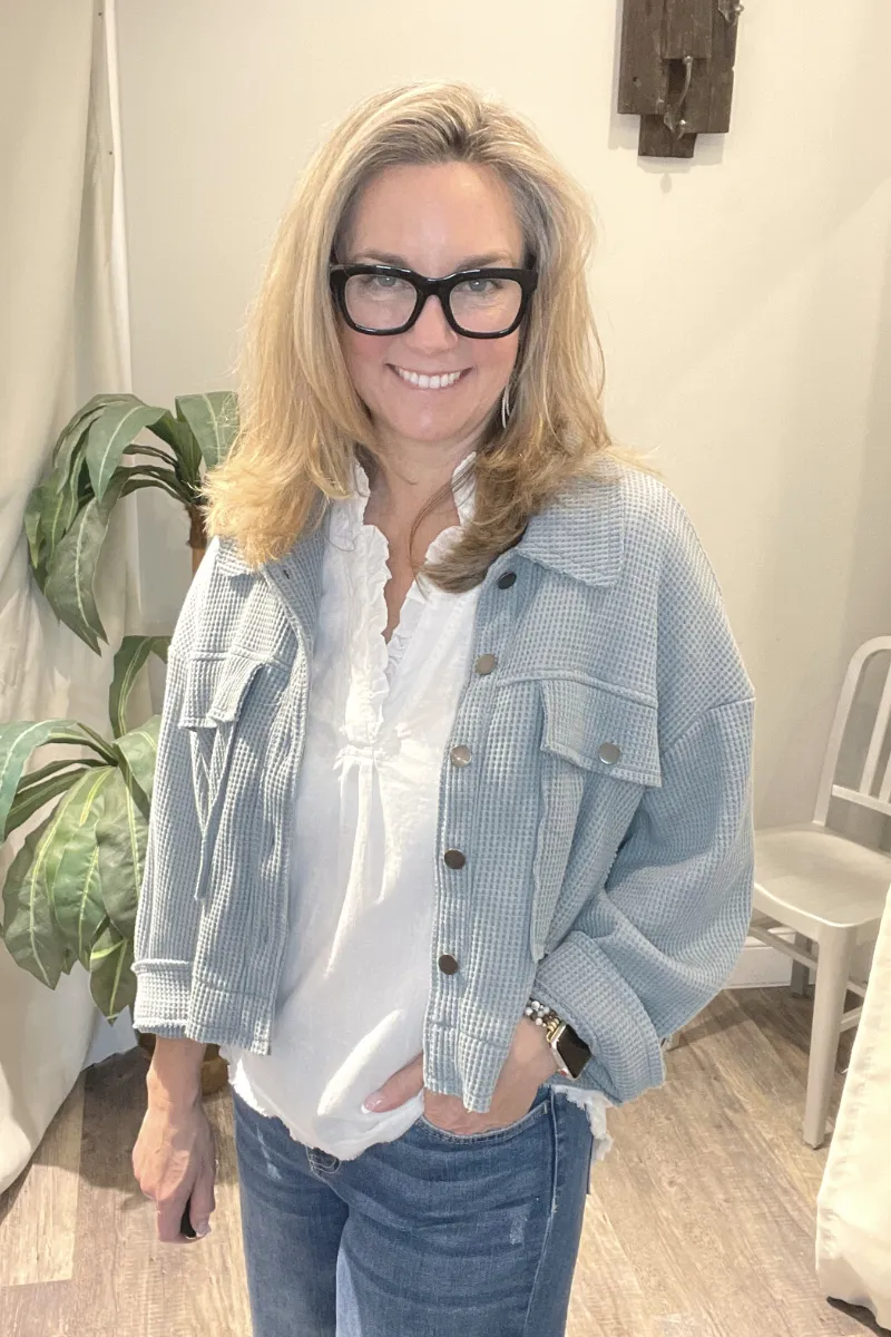 POL Lightweight Oversized Waffle Knit Jacket