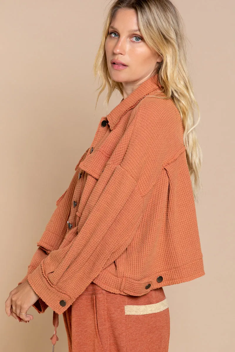 POL Lightweight Oversized Waffle Knit Jacket