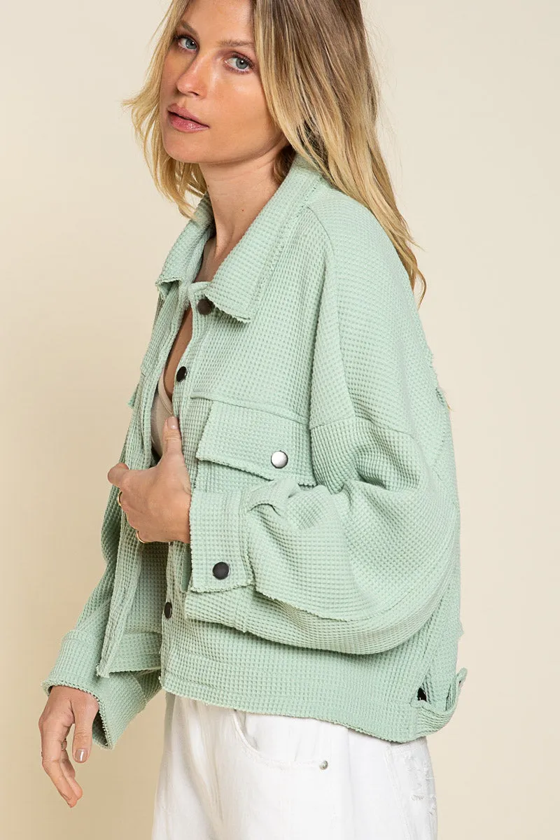 POL Lightweight Oversized Waffle Knit Jacket