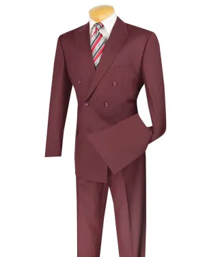 Ramses Collection - Burgundy Regular Fit Double Breasted 2 Piece Suit with Flexible Elastic Waistband