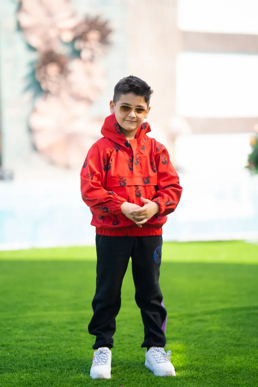 Red Cotton Laycra Penguin Unisex Hoodie