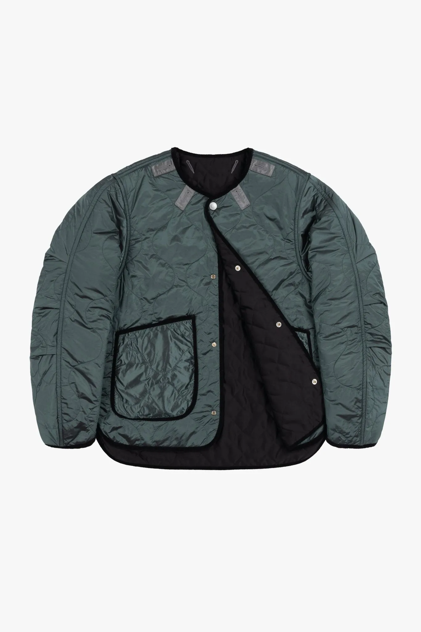Satin Quilt Jacket - Black / Mineral Green