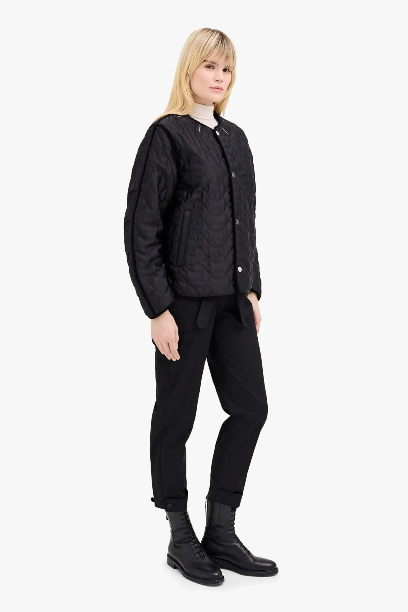 Satin Quilt Jacket - Black / Mineral Green